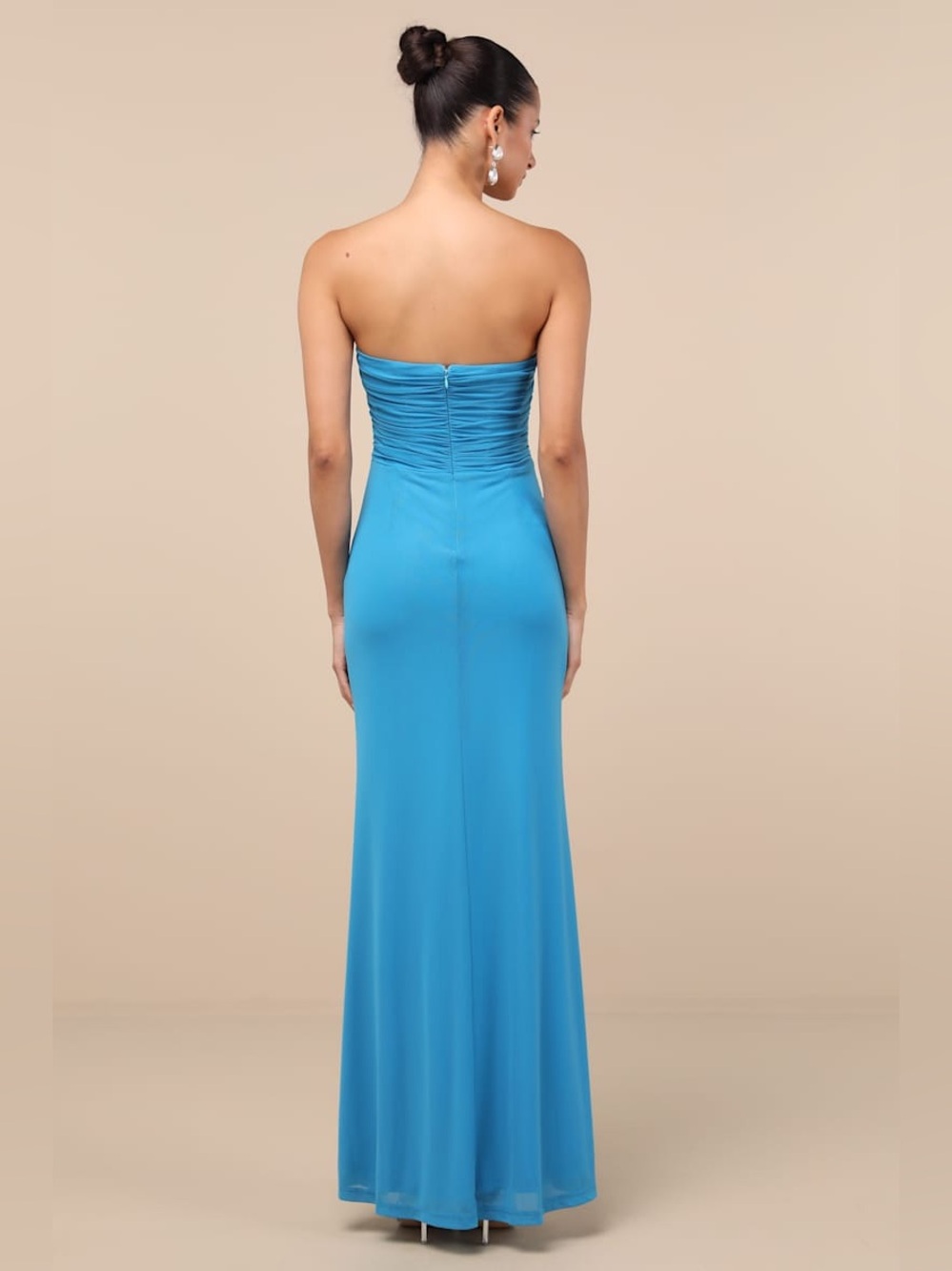 Lulus Epitome of Allure Bright Blue Mesh Strapless Ruched Maxi Dress - Picture 2 of 8